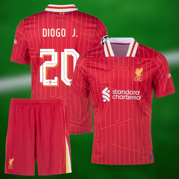Liverpool 24-25 Hjemmedrakt med shorts og Diogo Jota trykk - Barn og Voksen