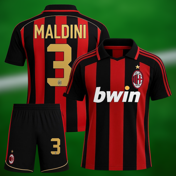 Retro AC Milan 06-07 Hjemmedrakt med Shorts og Maldini trykk - Voksen og Barn