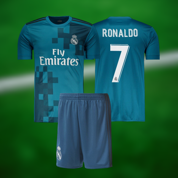 Retro Real Madrid tredje draktsett 2017 med Ronaldo trykk - Barn