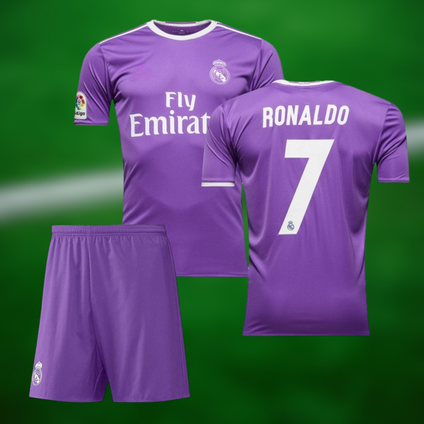 Retro Real Madrid 2016/2017 bortrdrakt med Ronaldo trykk - barn