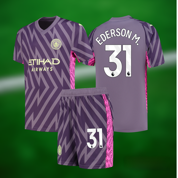 Manchester City 23-24 keeperdrakt med shorts og Ederson M. trykk - Barn