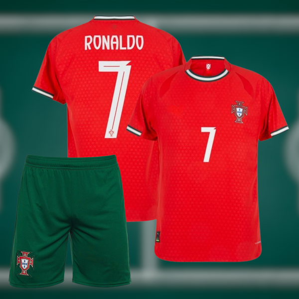 Portugal 2025 Hjemmedrakt med shorts og Ronaldo trykk - Barn og Voksen
