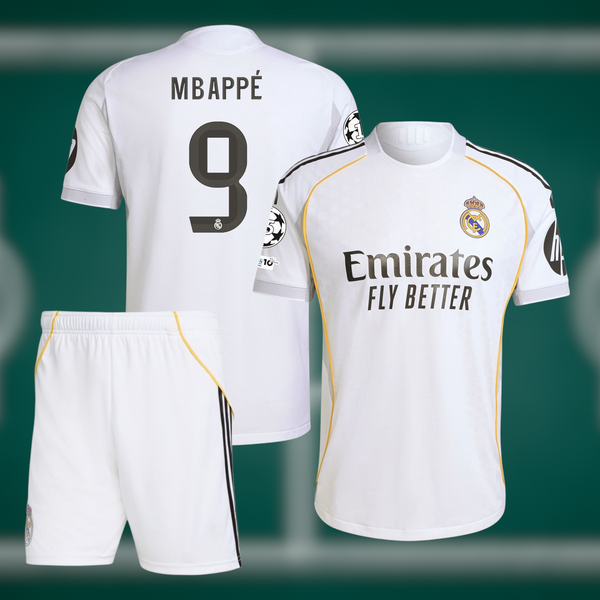 Real Madrid 25-26 Hjemmedrakt med shorts og Mbappe trykk - Barn og Voksen