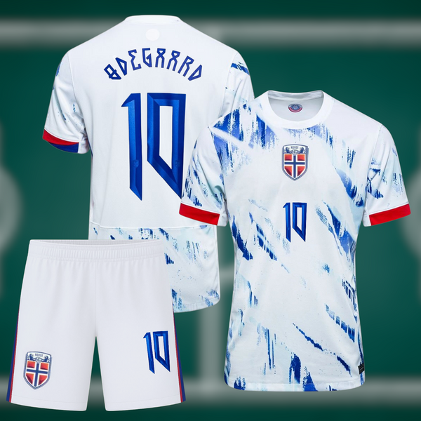 Norge 2024 Bortedrakt med shorts og Ødegaard trykk - Barn og Voksen