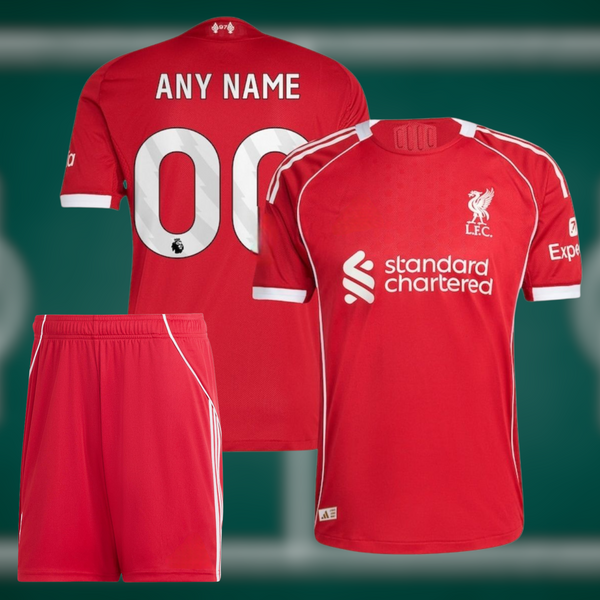 Liverpool 25-26 Hjemmedrakt med shorts og Valgfritt trykk - Barn og Voksen