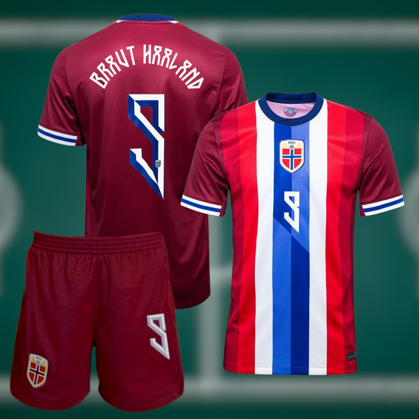 Norge 2024 Hjemmedrakt med shorts og Haaland trykk - Barn og Voksen