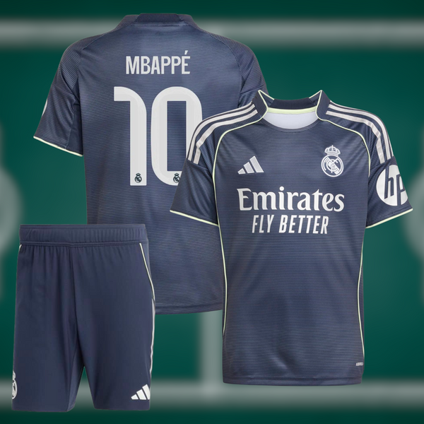 Real Madrid 25-26 Bortedrakt med shorts og Mbappe trykk - Barn og Voksen