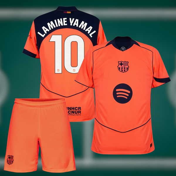Barcelona 25-26 Tredjedrakt med shorts og Lamine Yamal trykk - Barn og Voksen