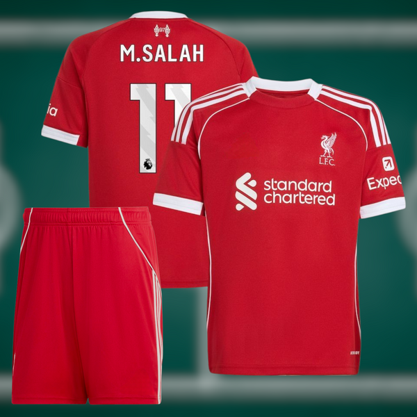 Liverpool 25-26 Hjemmedrakt med shorts og Salah trykk - Barn og Voksen