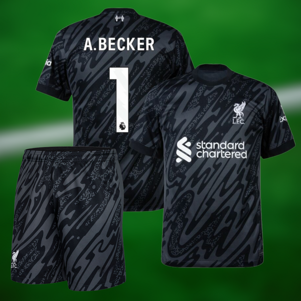 Liverpool 24-25 Keeperdrakt med shorts og Alisson Becker trykk - Barn